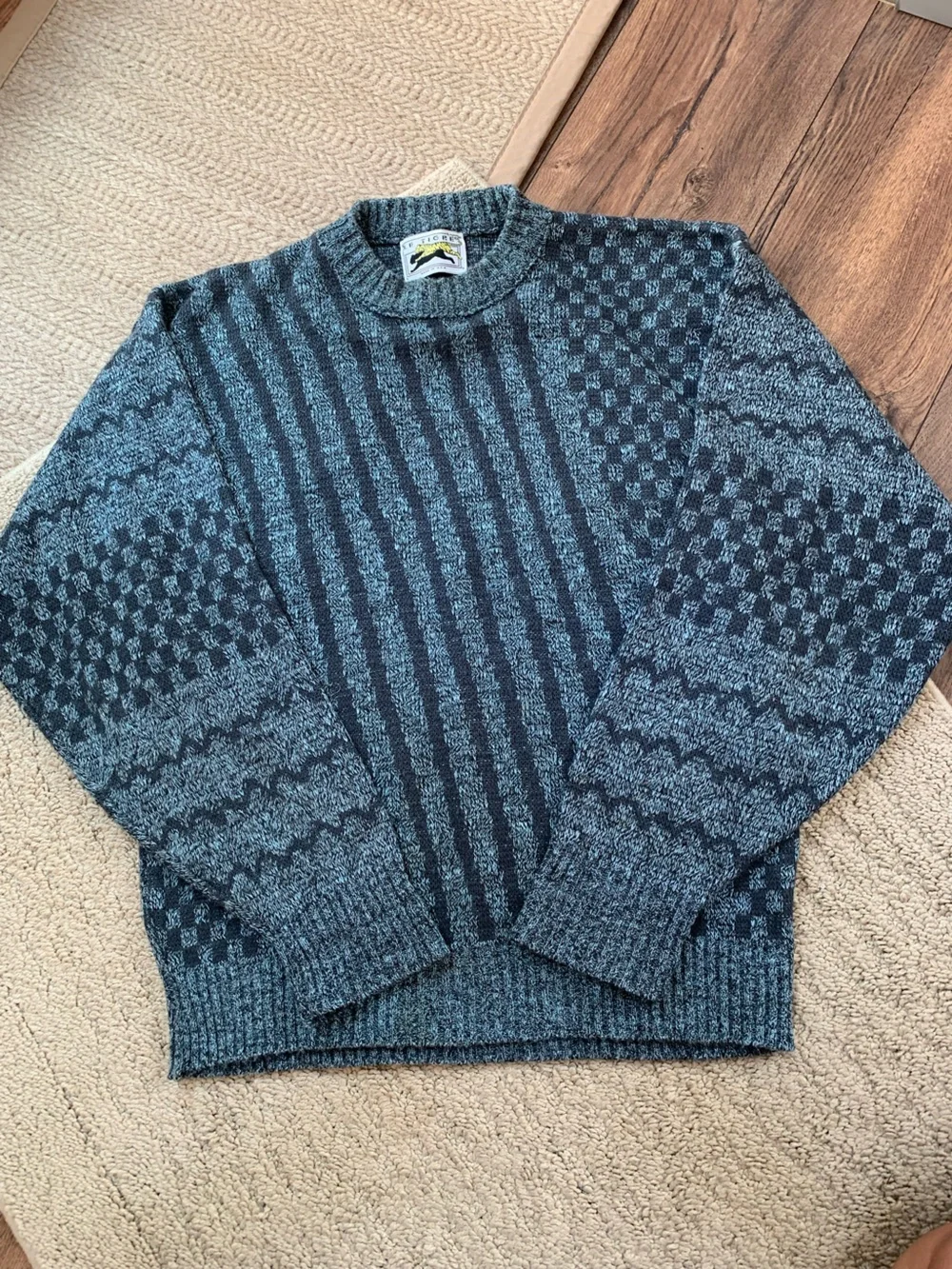 Vintage Le Tigre Blue and Black Patterned Crewneck Sweater